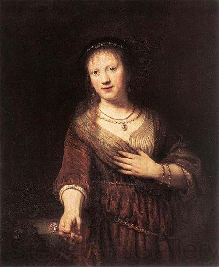Rembrandt van rijn Portrait of Saskia with a Flower Norge oil painting art